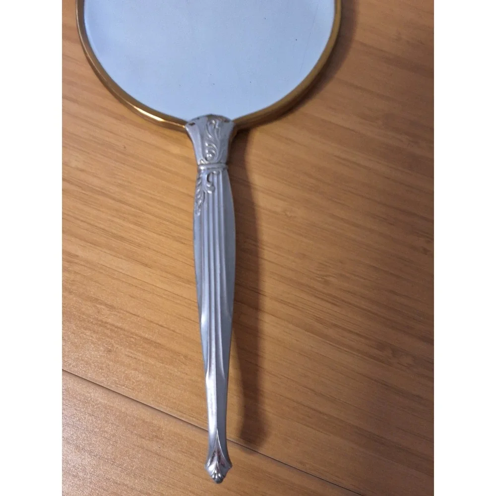 Vintage Hand Mirror‎ Embroidered Metallic Gold. 12
